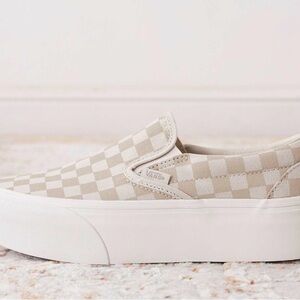 Vans Women's Beige Checkerboard Slip-On Sneakers